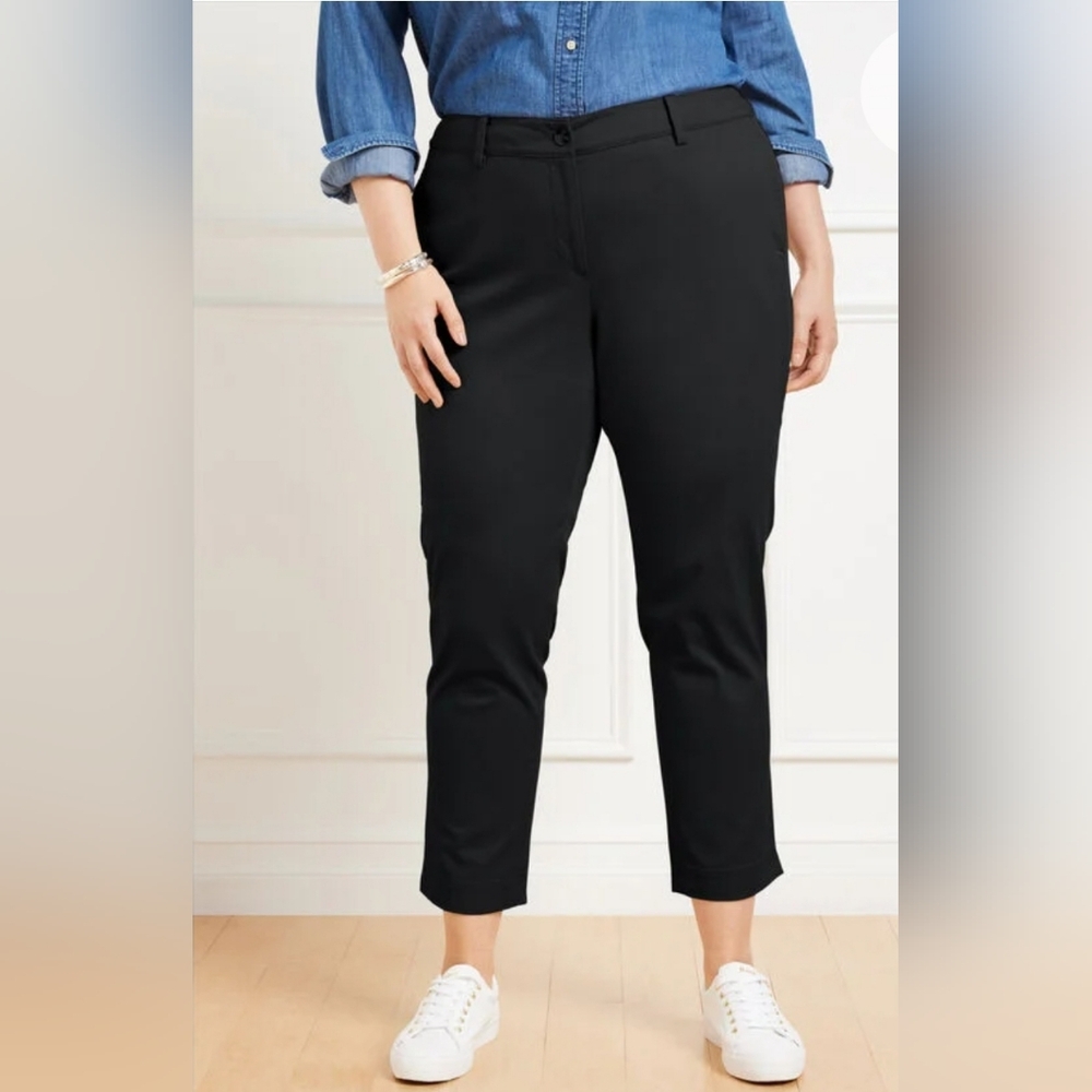 22W TALBOTS BLACK CROPPED PANTS ELASTIC SIDE WAIST COTTON The Perfect Crop 22 W